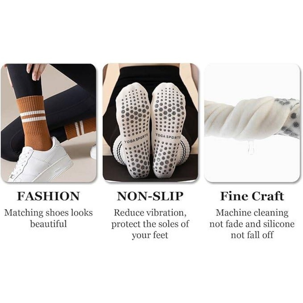 Flydo 2 Pack Womens Pilates Grippy Socks with Grips Yoga Non Slip Long Socks fo - Picture 3 of 6